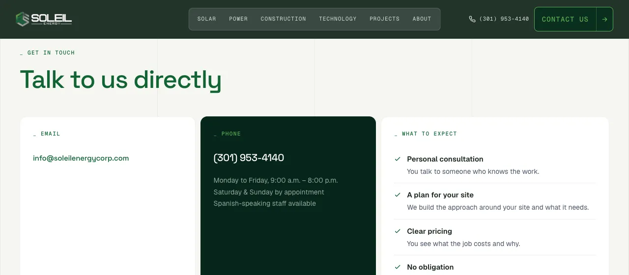 New contact page with phone and email but no address