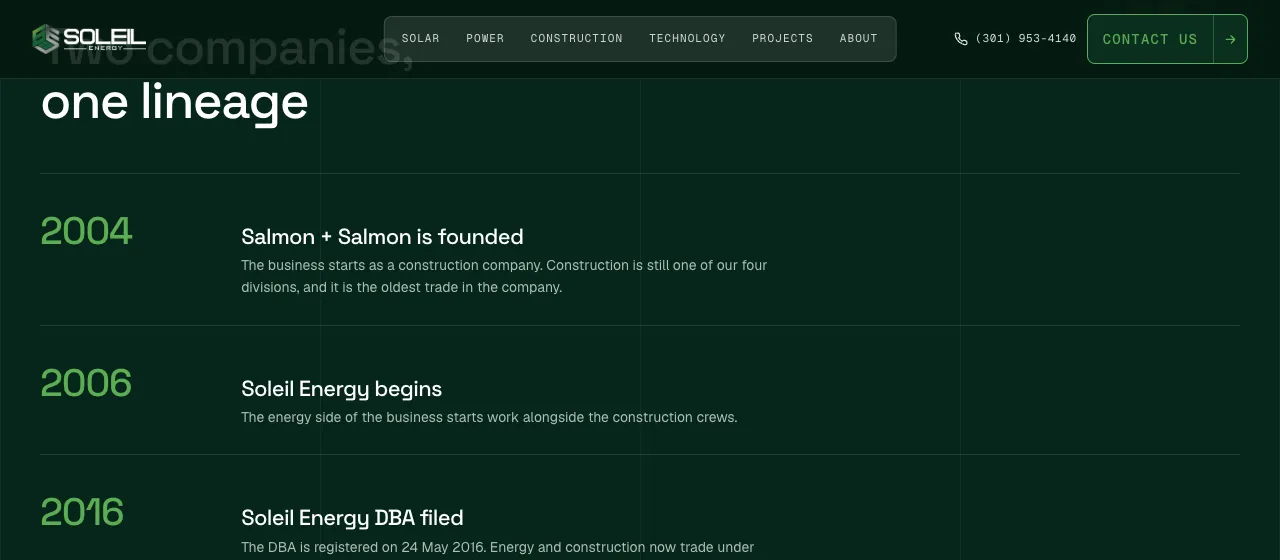 New About page timeline, no client logos