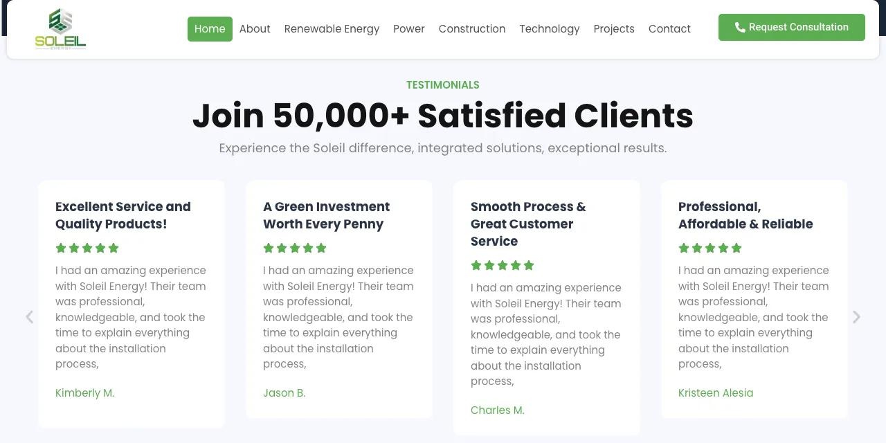 Four testimonials with identical text